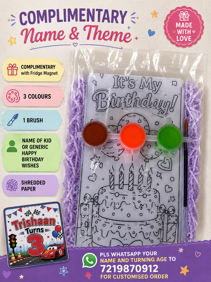 Complimentary Birthday Kit with Name & Theme - included with Fridge Magnet