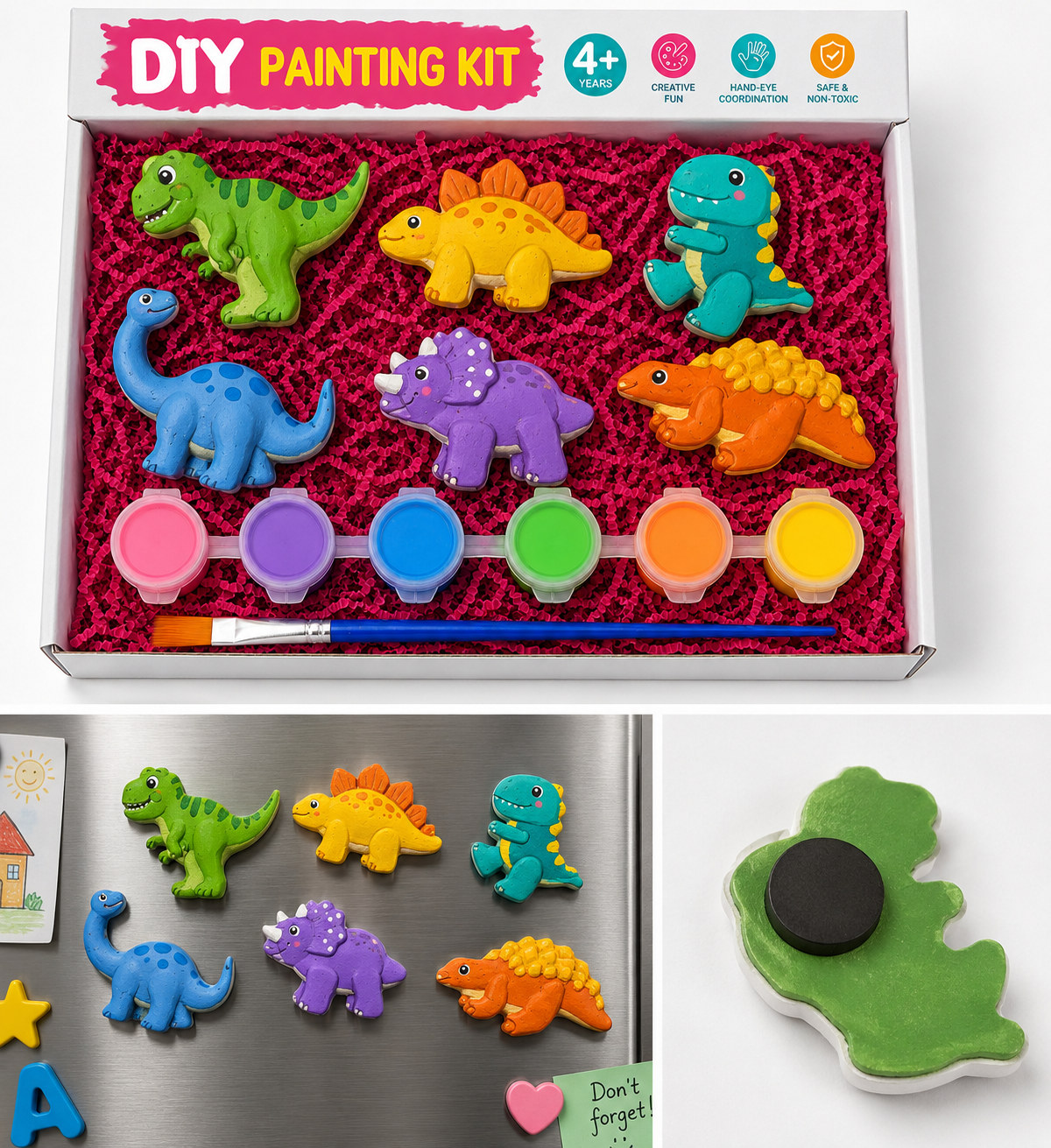 Dinosaur DIY Painting Kit – 6 Dino Fridge Magnets