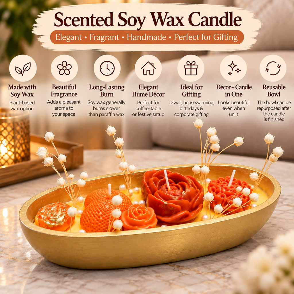 Orange Rose Scented Soy Wax Candle Bowl
