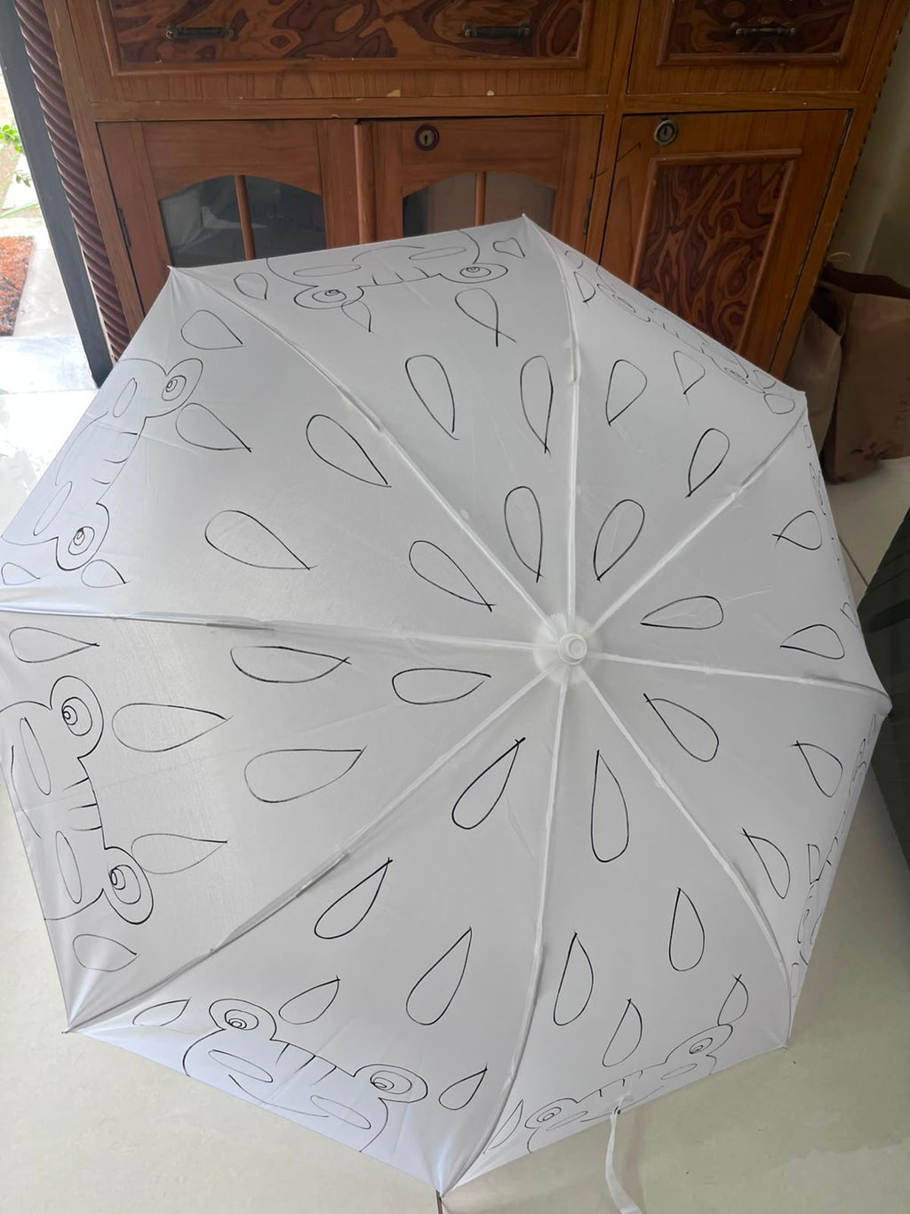 Raindrop & Swirls DIY Umbrella Activity Kit - uncoloured with raindrop and swirl outlines