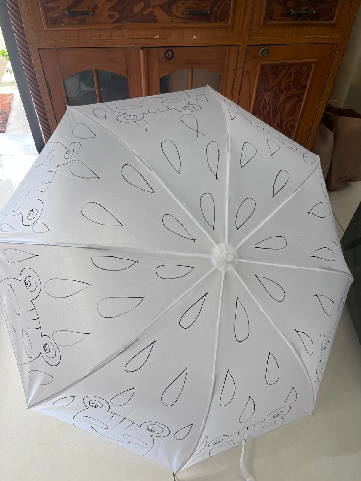 Raindrop & Swirls DIY Umbrella Activity Kit - uncoloured with raindrop and swirl outlines