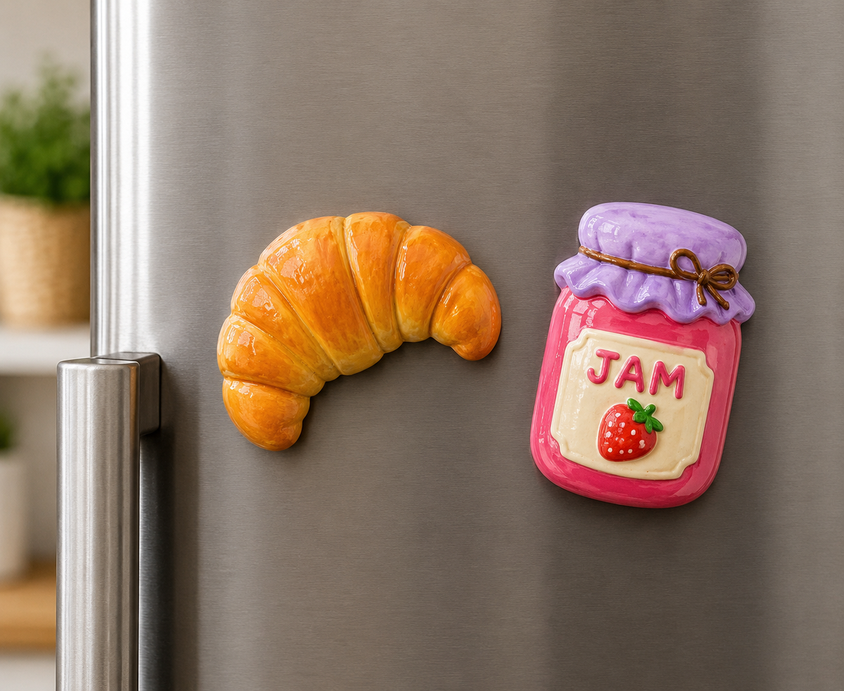DIY Bakery Painting Kit | 4 Figurines | Croissant, Donut, JAM Jar & Pizza |FRIDGE MAGNETS