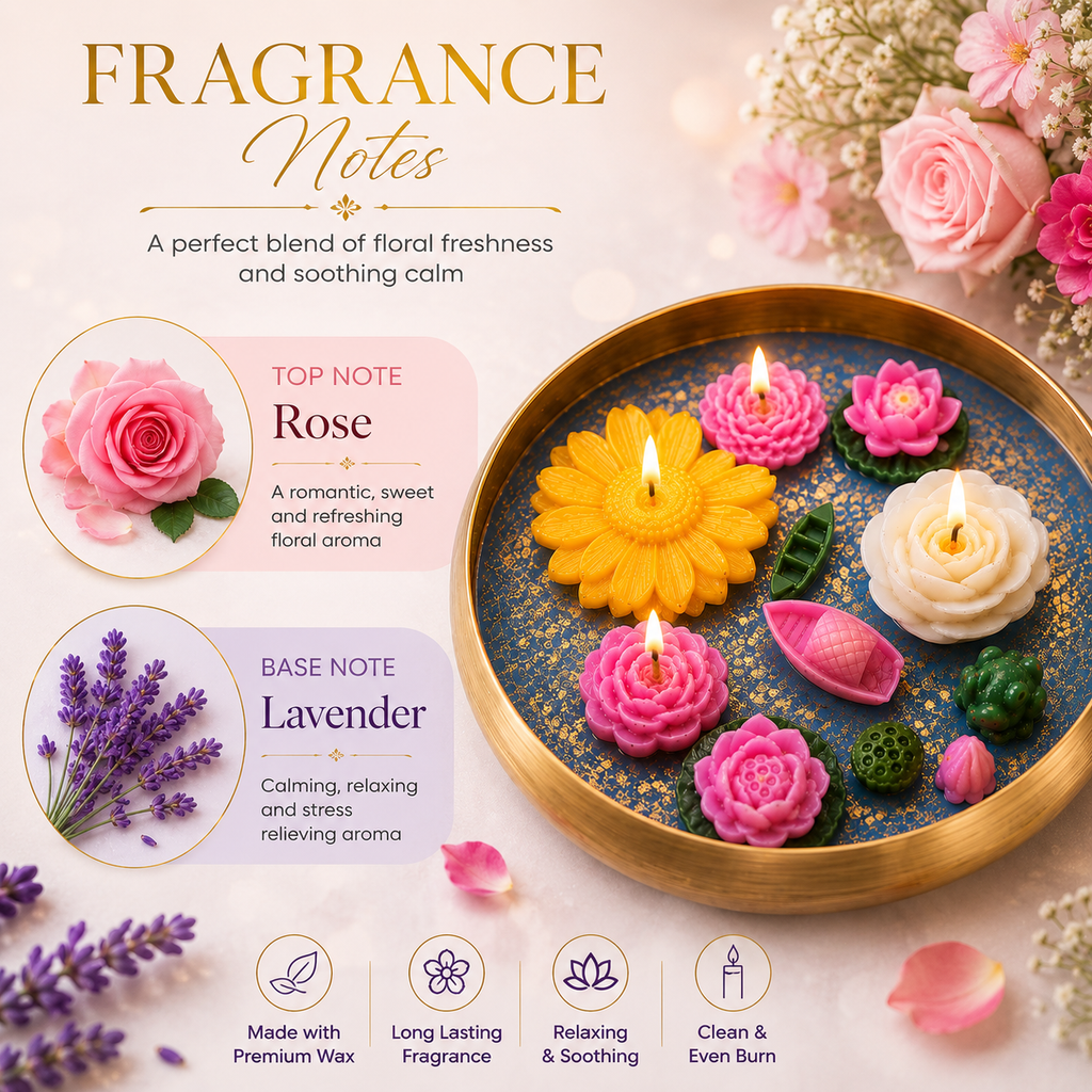 Mantra Urli Floating Flower Candle Set – Rose & Lavender Scented