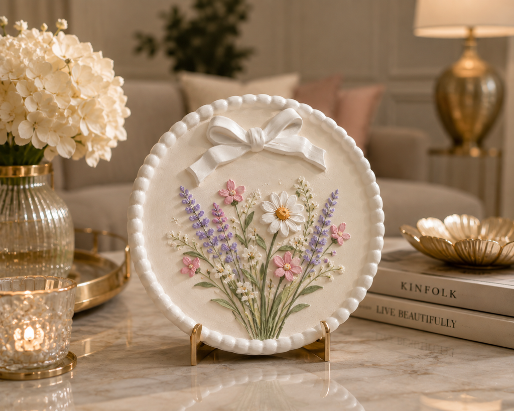 DIY Bow Ceramic Plate Paint Kit box open showing round plate with bow, paints and brush