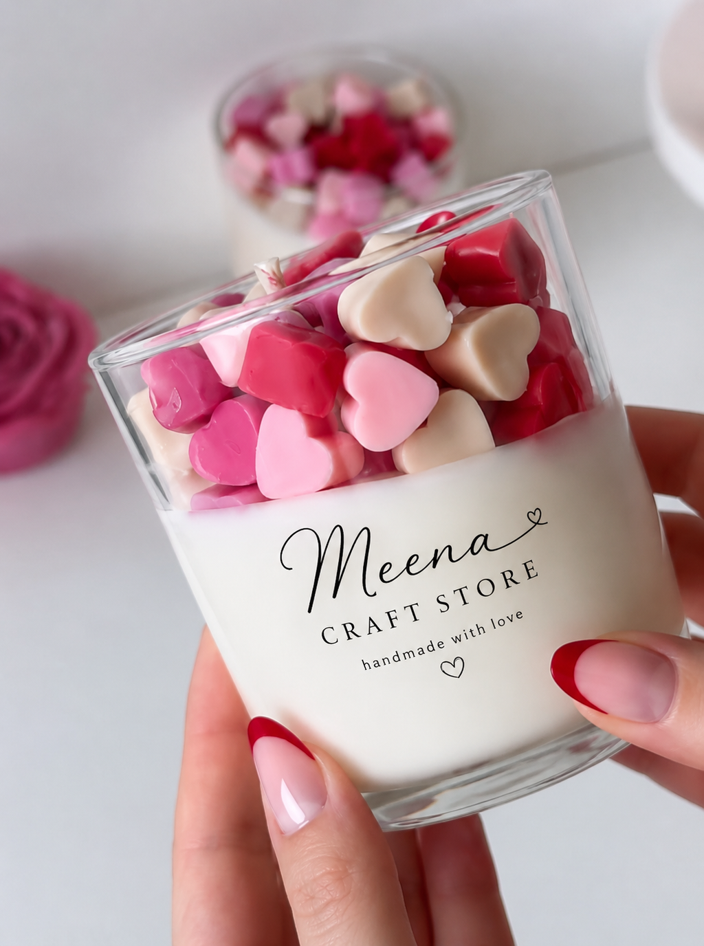 Lavender Soy Wax Candle with Rose Hearts – Handpoured Gift Candle