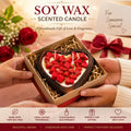 Heart shaped soy wax scented candle in gift box with red roses
