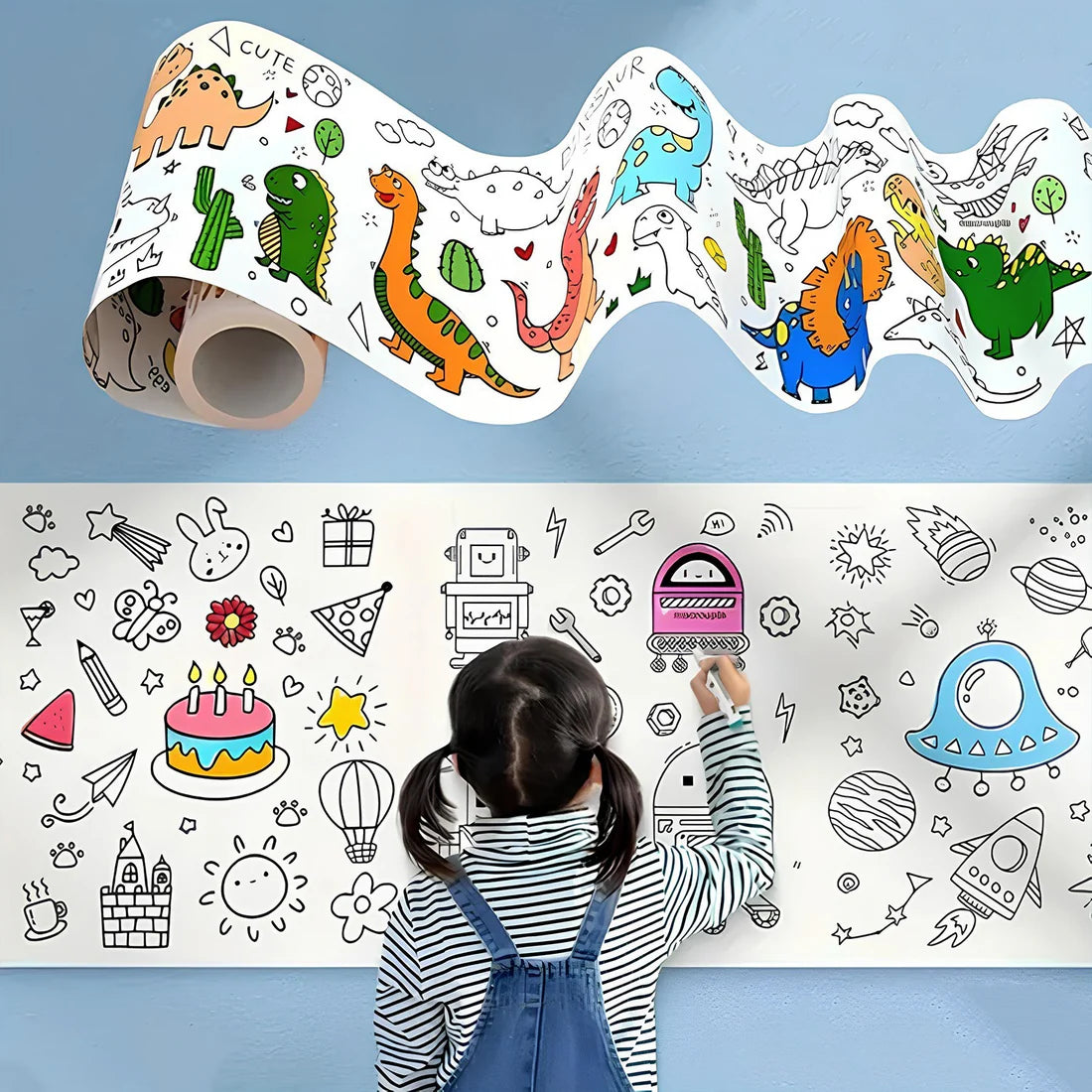 DIY Colouring Scroll - Giant Roll with Fun Doodle Illustrations