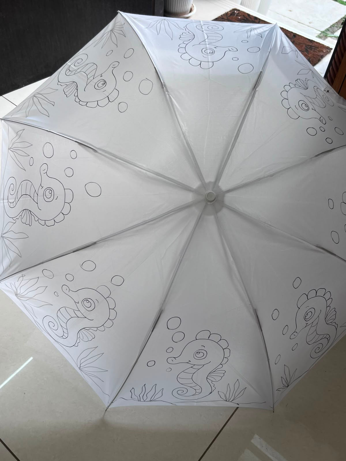 Ocean Seahorse DIY Umbrella - outline design ready to paint