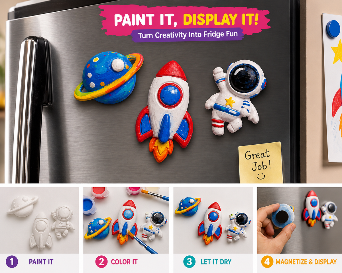 DIY Plaster Rocket Fridge Magnet – Paint Your Own Space Gift