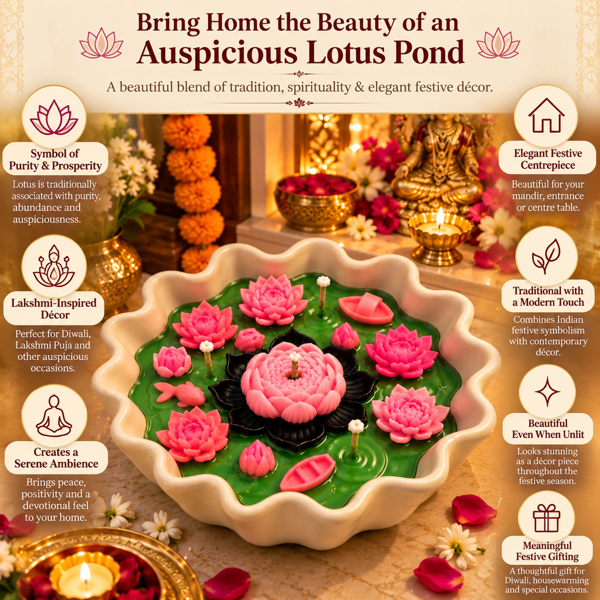 Lotus pond candle festive decor details