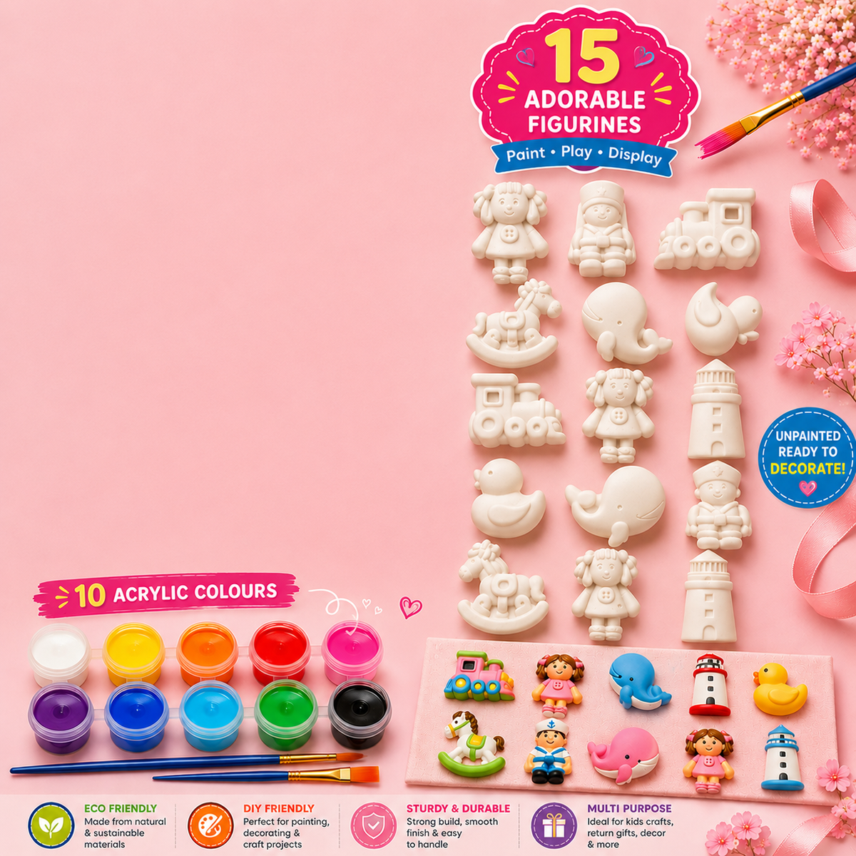 DIY Plaster Figures Painting Kit - Toy Theme Set of 12 small fridge magnets