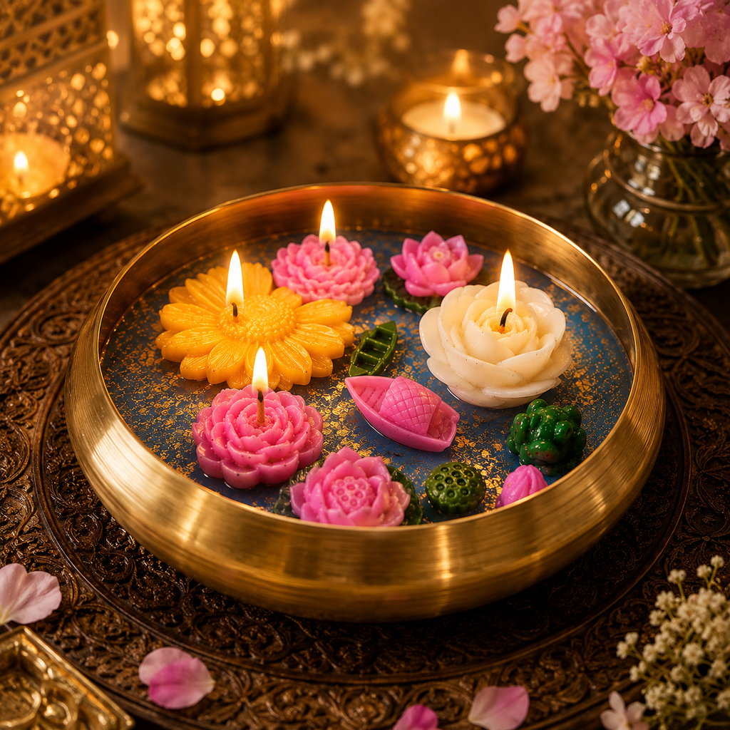 Mantra Urli Floating Flower Candle Set – Rose & Lavender Scented