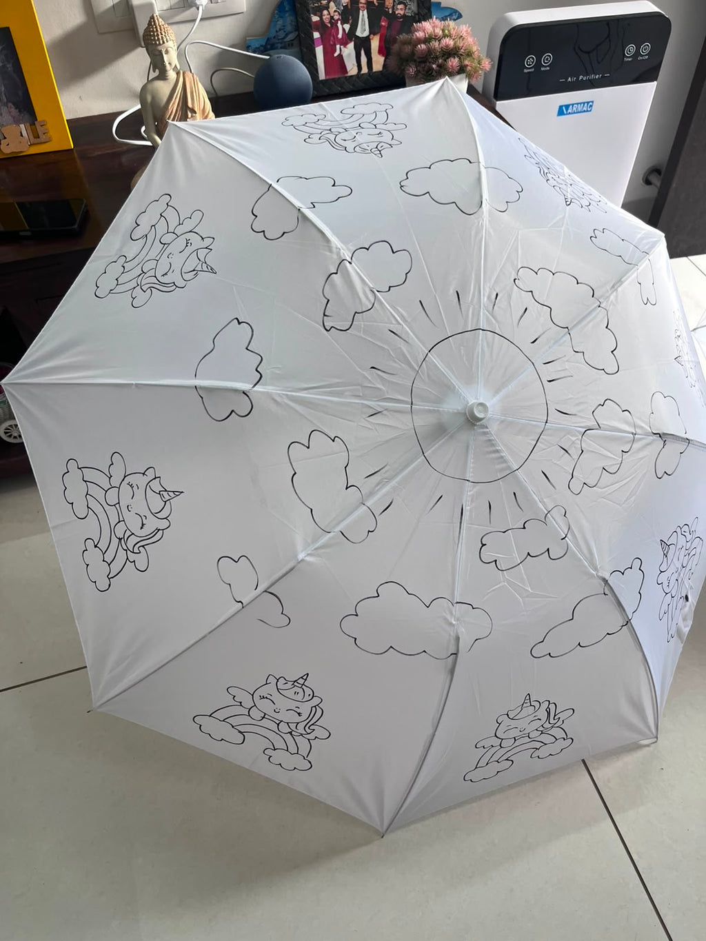 Unicorn & Clouds DIY Umbrella - outline design ready to paint