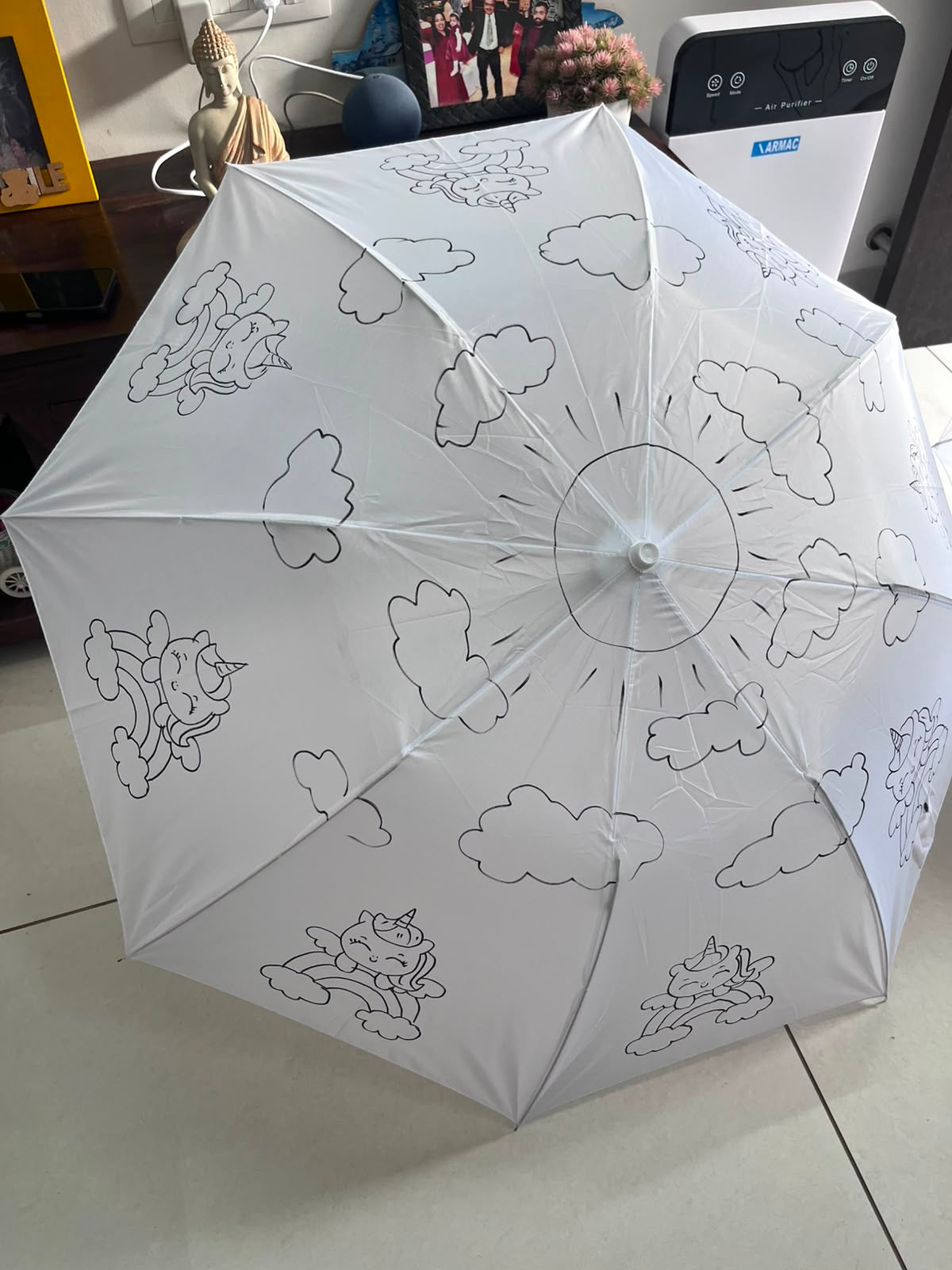 Unicorn & Clouds DIY Umbrella - outline design ready to paint