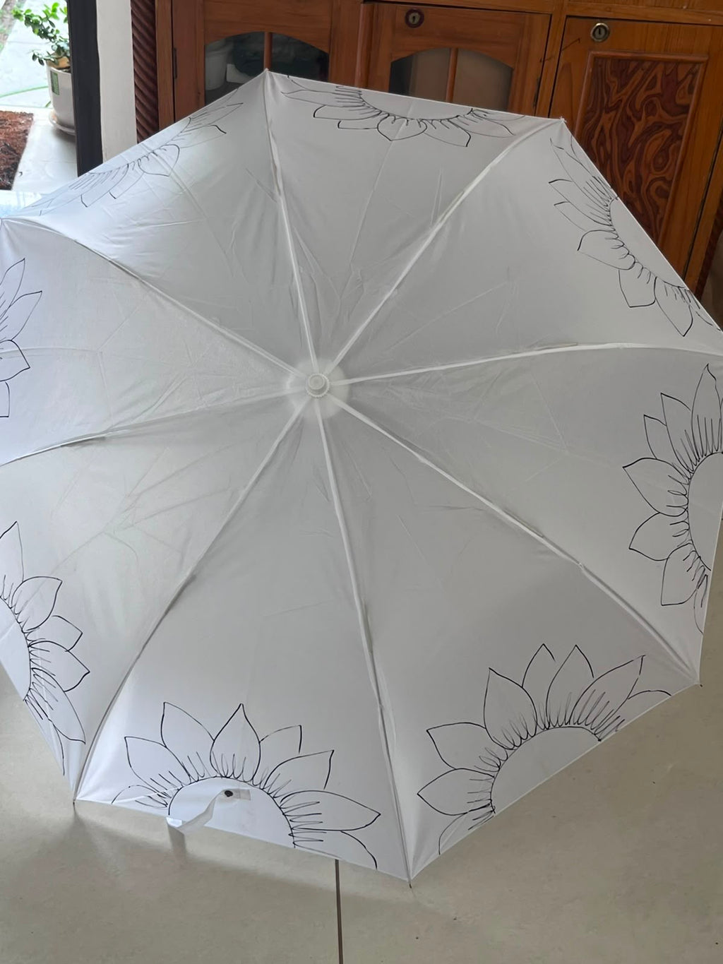 Sunflower DIY Umbrella Activity Kit - uncoloured with large sunflower outlines on every panel