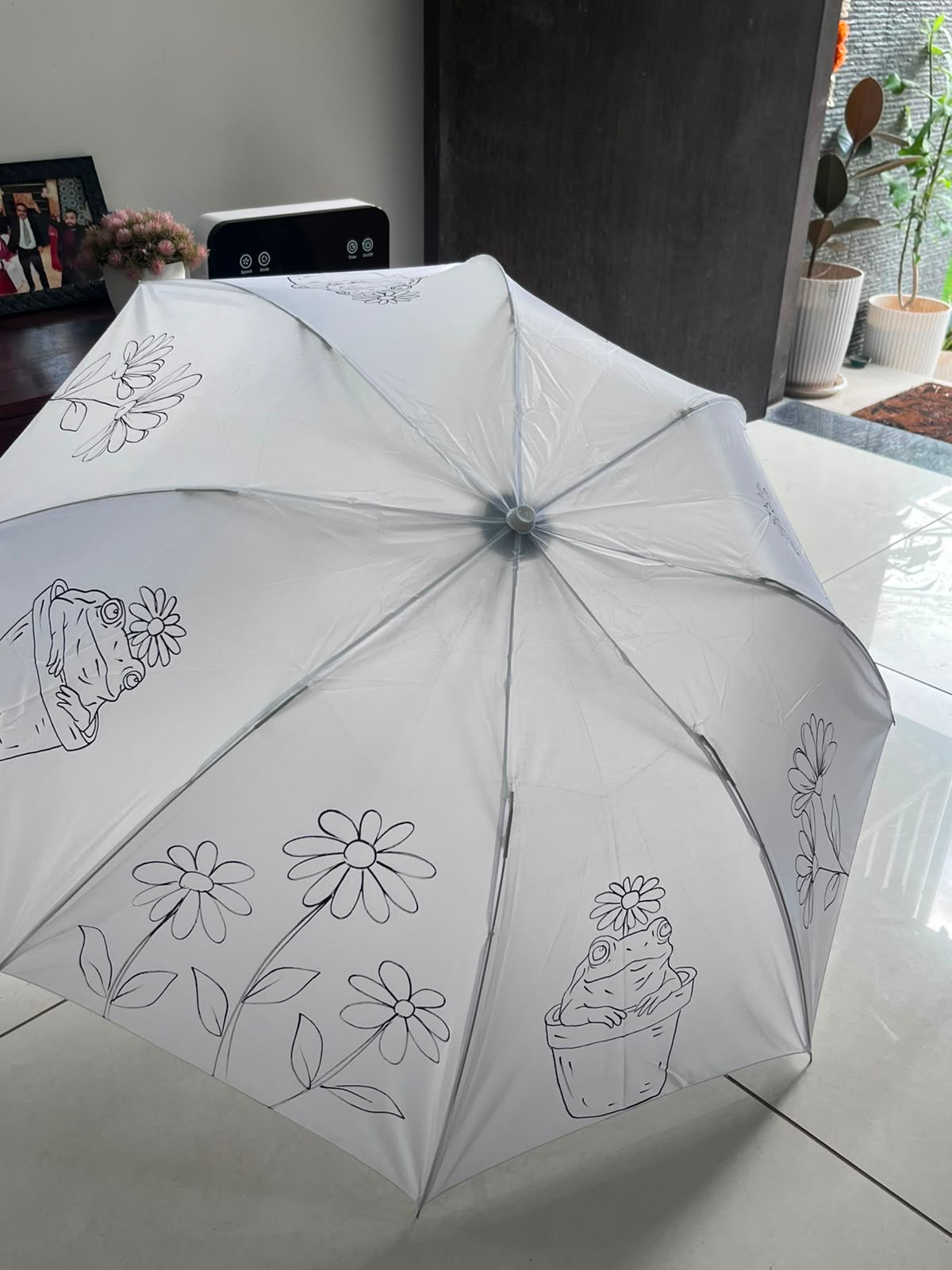 Frog & Daisy DIY Umbrella - outline design ready to paint