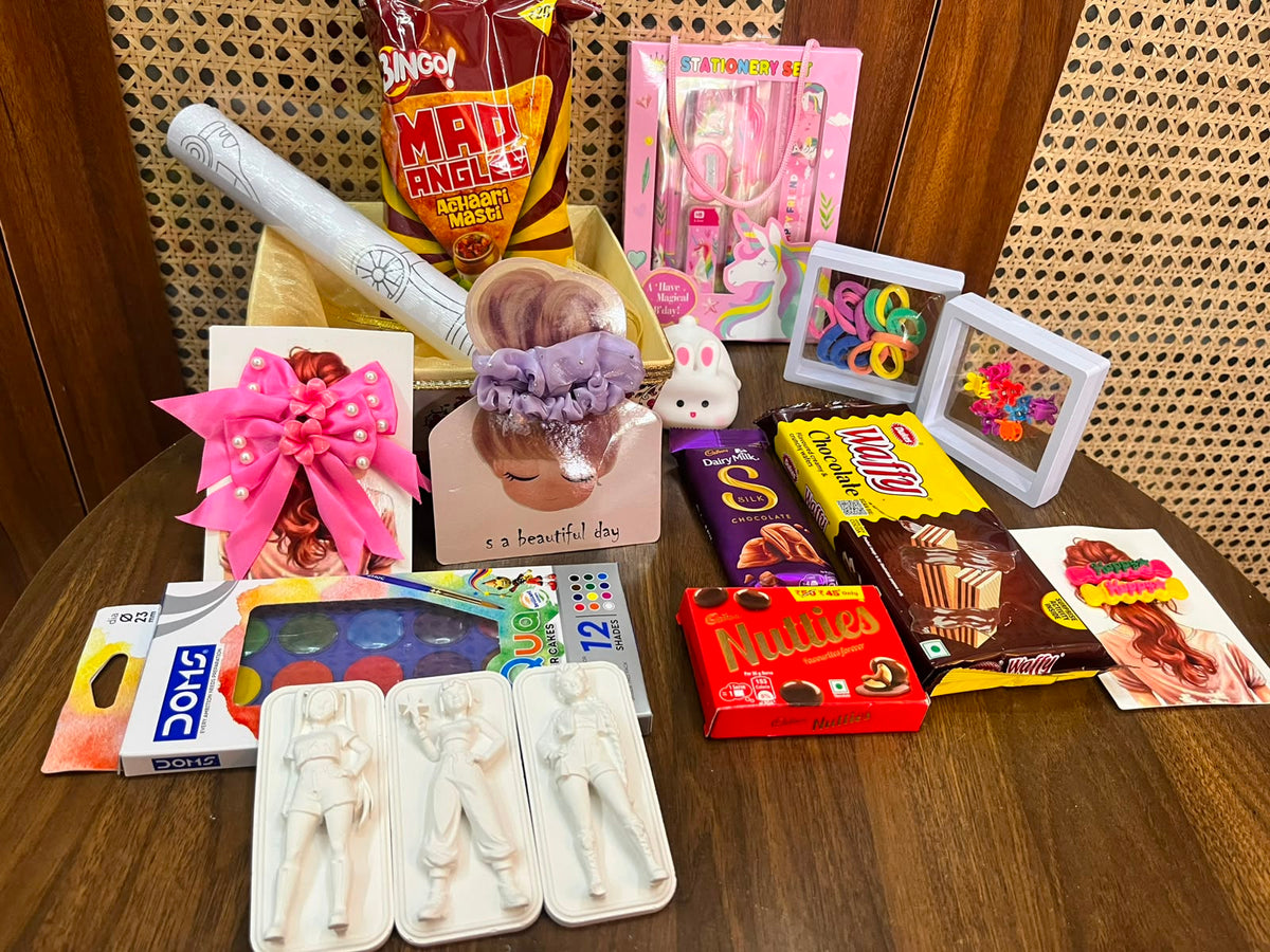 KPOP DIY Rakhi Gift Hamper - All 13 Items Flatlay