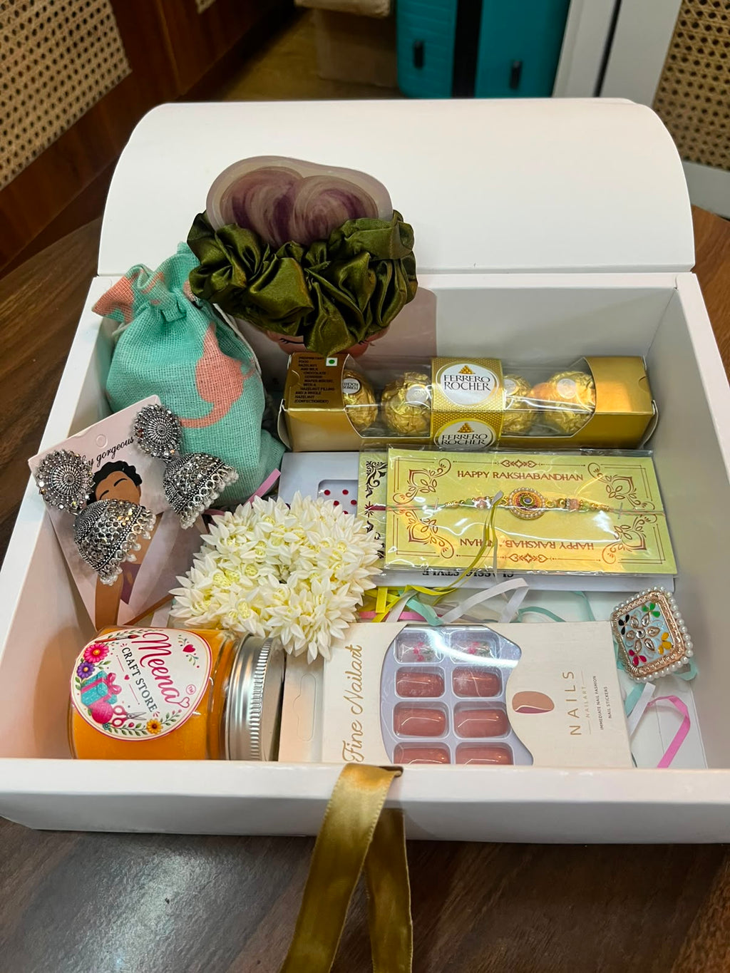 Rakhi Hamper for Bhai Bhabhi - Box Open with All Items