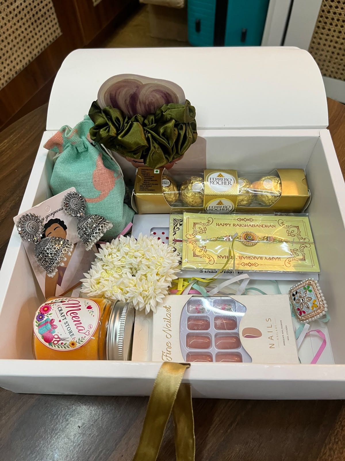 Rakhi Hamper for Bhai Bhabhi - Box Open with All Items