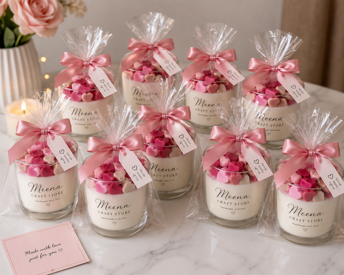 Lavender Soy Wax Candle with Rose Hearts – Handpoured Gift Candle