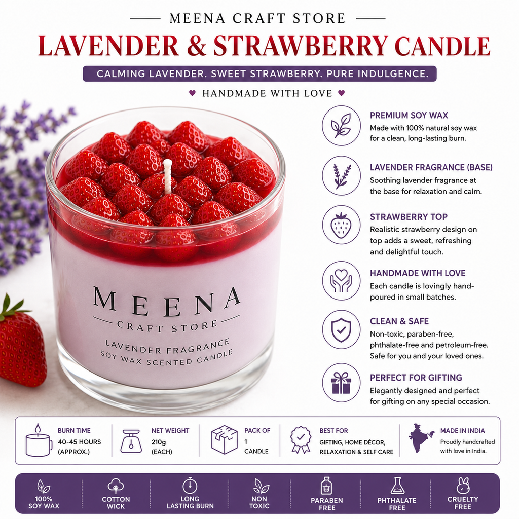 Lavender & Strawberry Soy Wax Candle – Handpoured Gift Candle