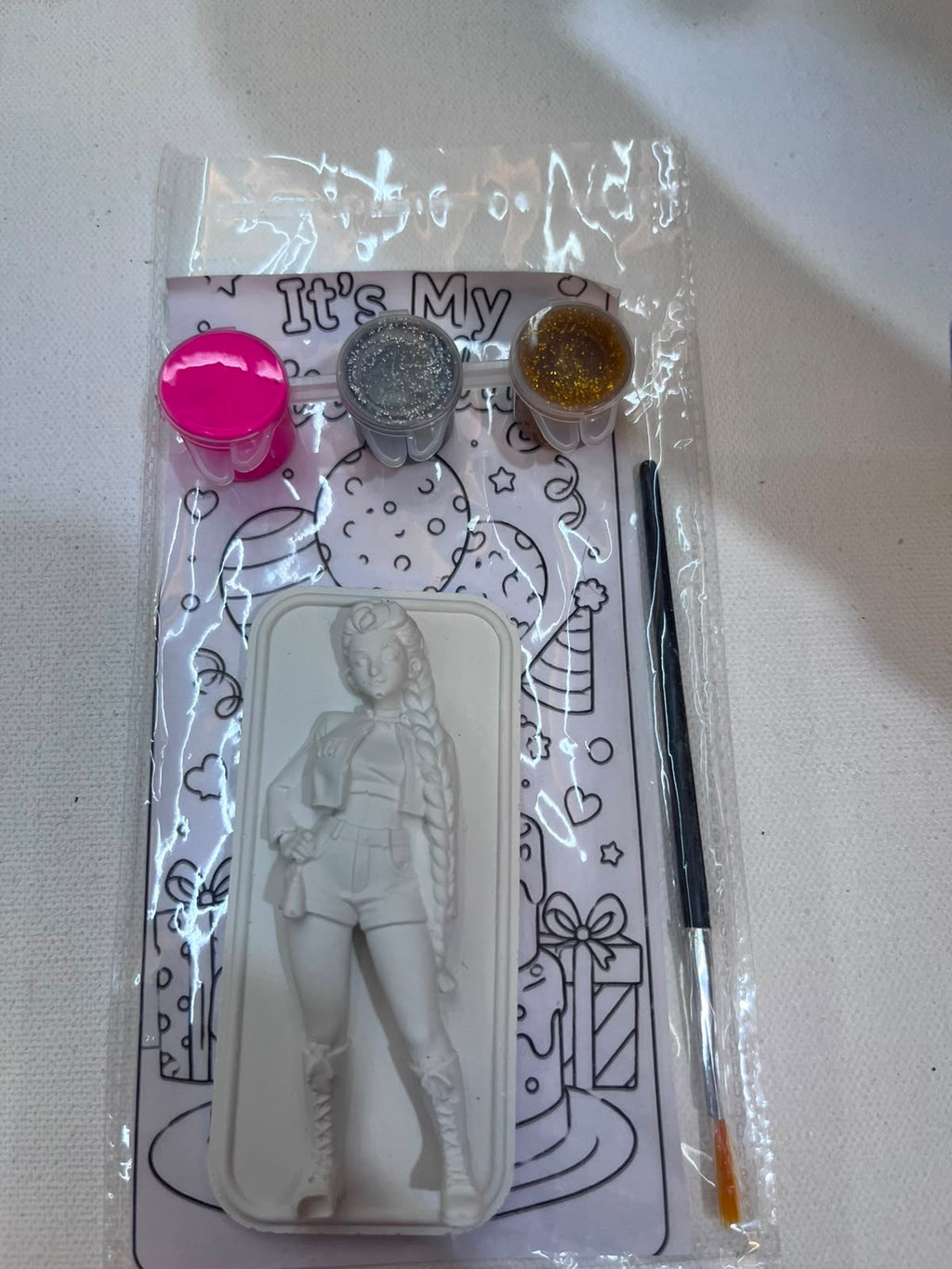 DIY K-Pop Girl 3D Figurine Fridge Magnet kit with glitter paints and brush