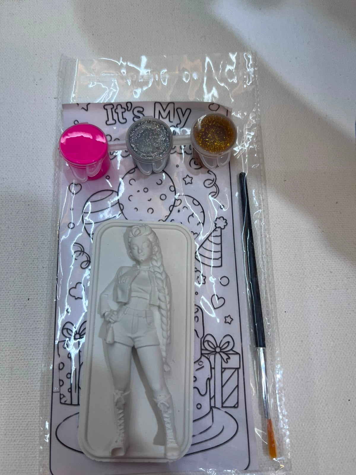 DIY K-Pop Girl 3D Figurine Fridge Magnet kit with glitter paints and brush