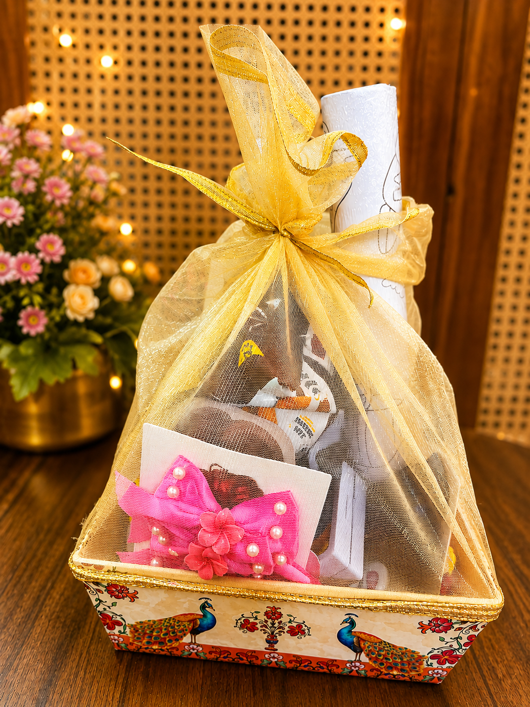 Rakhi Gift Hamper for Boys - Beautifully Packed in Peacock Basket