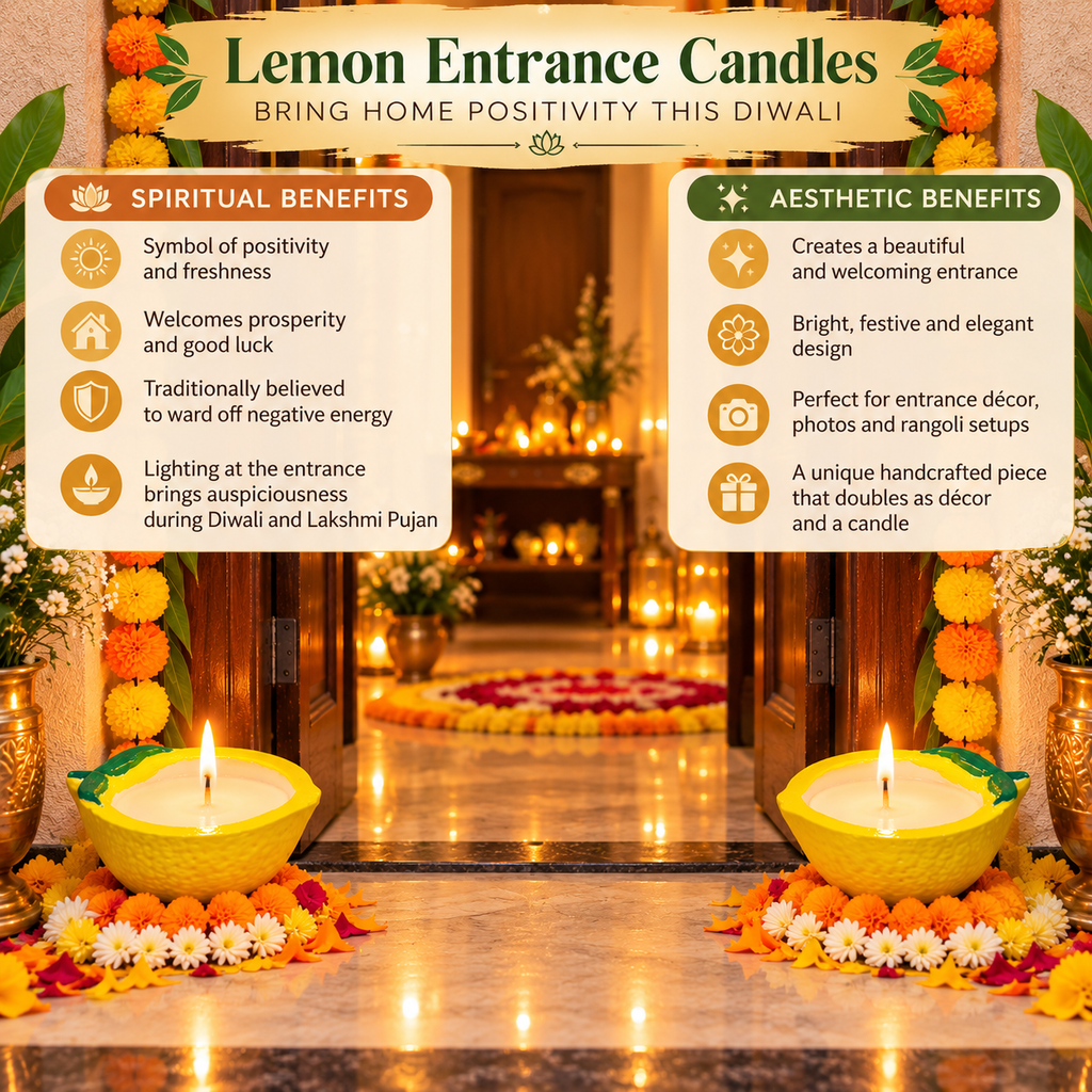 Lemon entrance candles displayed for Diwali