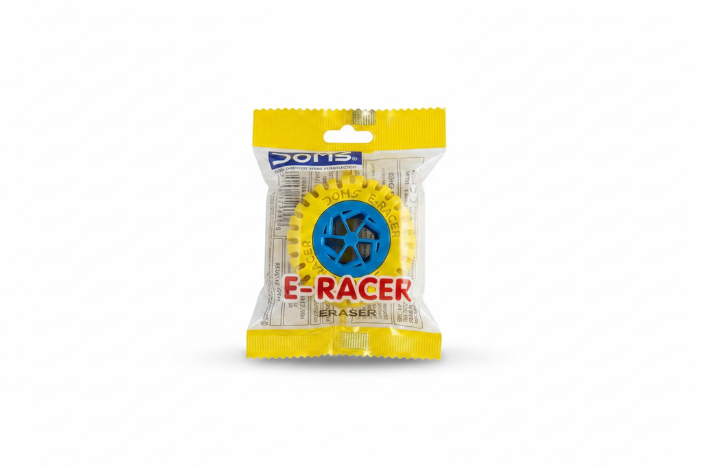 DOMS E-Racer tyre shaped eraser yellow and blue single pack