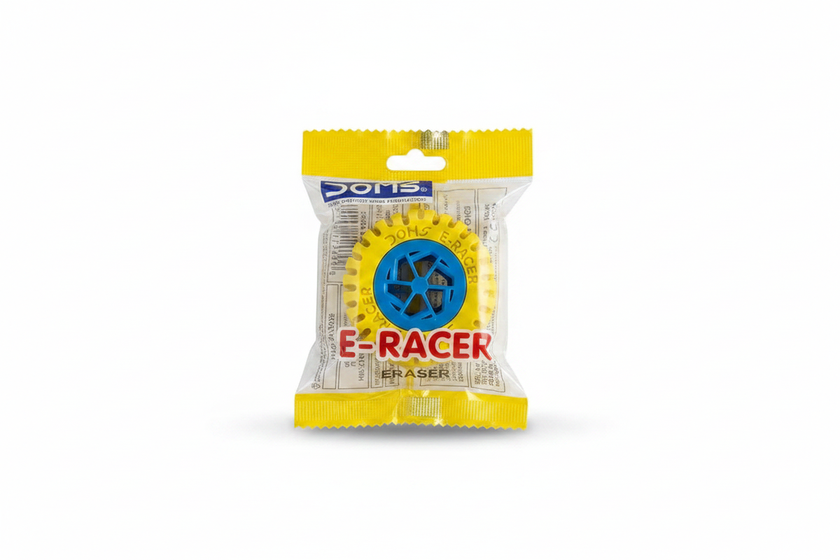 DOMS E-Racer tyre shaped eraser yellow and blue single pack