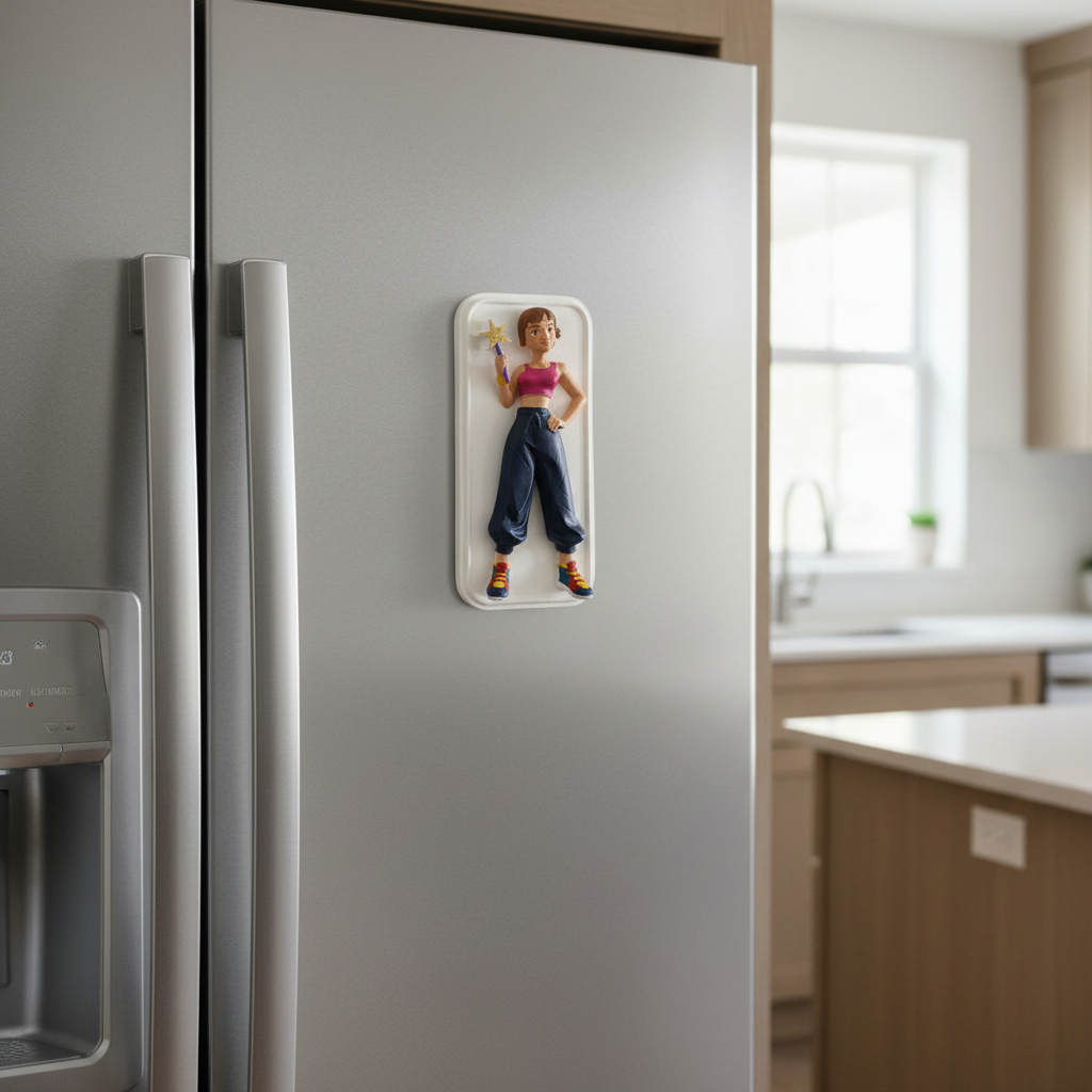 Birthday Star Girl fridge magnet on stainless steel fridge