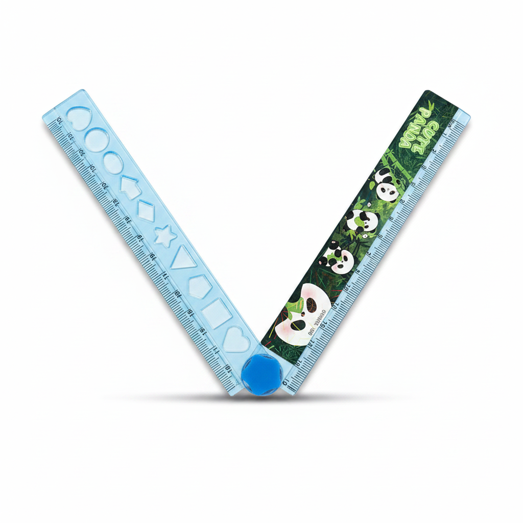 Cute Panda folding ruler opened showing shape stencil panel