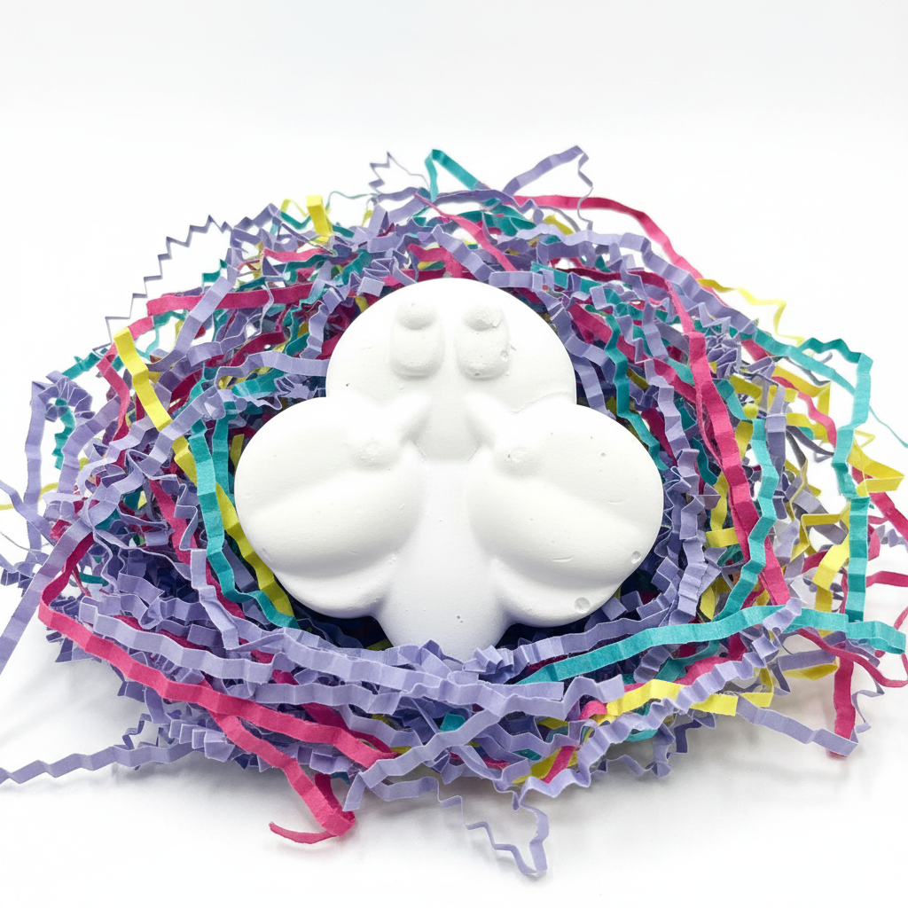 White plaster ghost cloud figure on clean white background with soft shadows