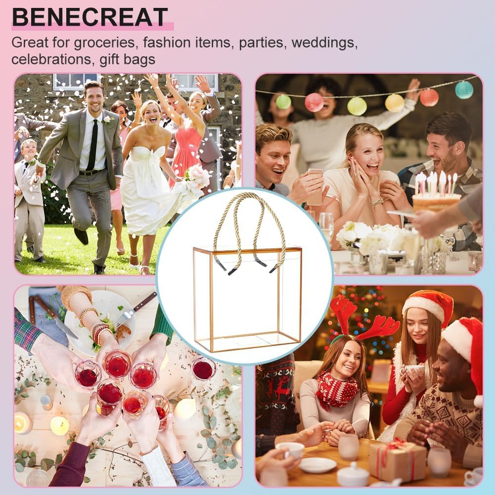 Square transparent golden border bag - great for groceries, fashion, parties, weddings and celebrations