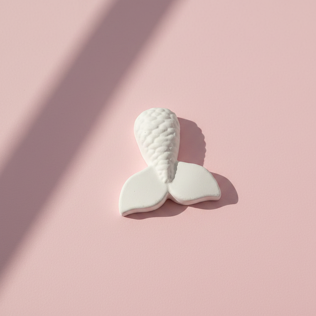 Mermaid tail plaster fridge magnet on pink background