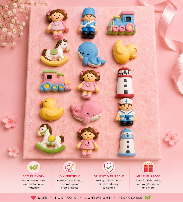 DIY Plaster Figures Painting Kit - Toy Theme Set of 12 small fridge magnets