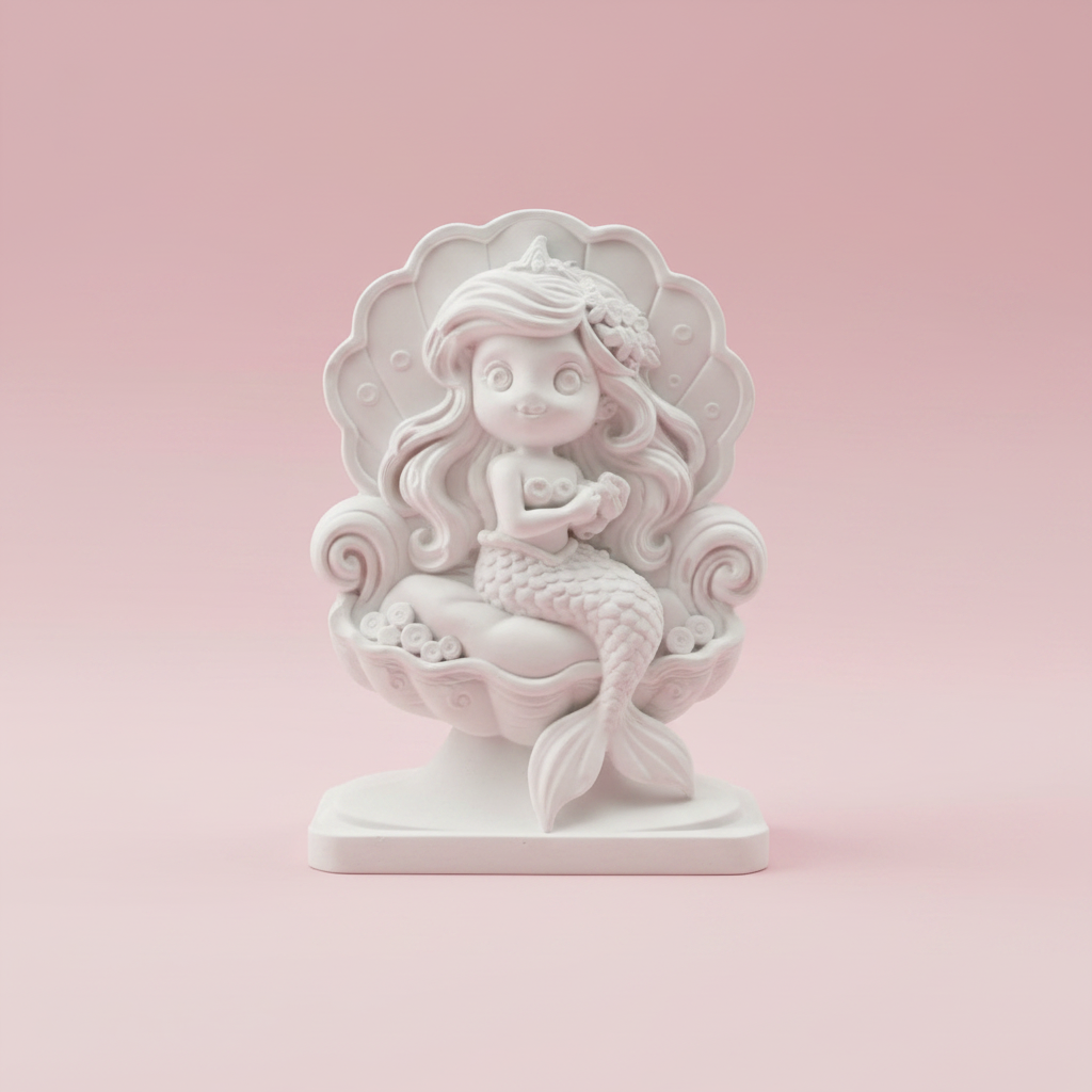 Lion plaster figure with intricate swirling floral details on pink background