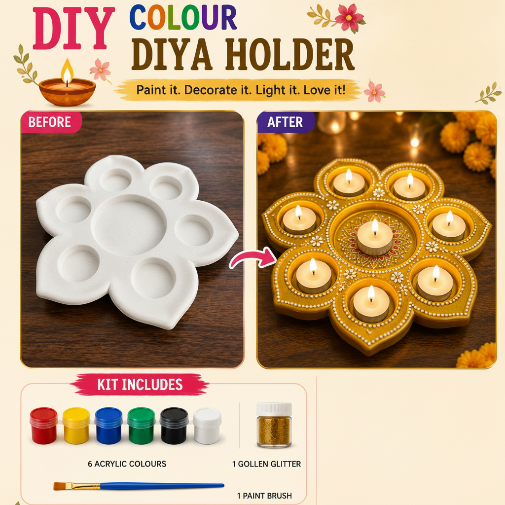 DIY Colour Diya Holder - Paint it. Decorate it. Light it. Love it!