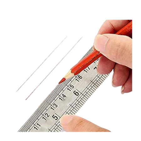 Khyati Sumo Steel Scale 15cm in use with pencil