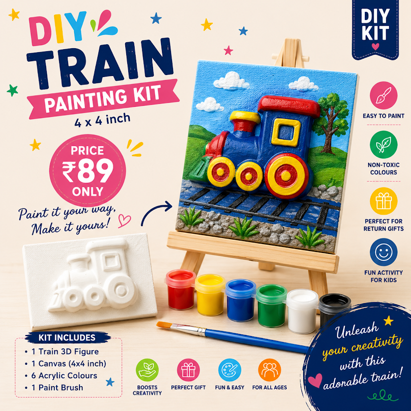 DIY Train Painting Kit 4x4 inch with 3D Train Figure