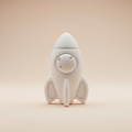 White plaster rocket fridge magnet with astronaut window on soft light peach background
