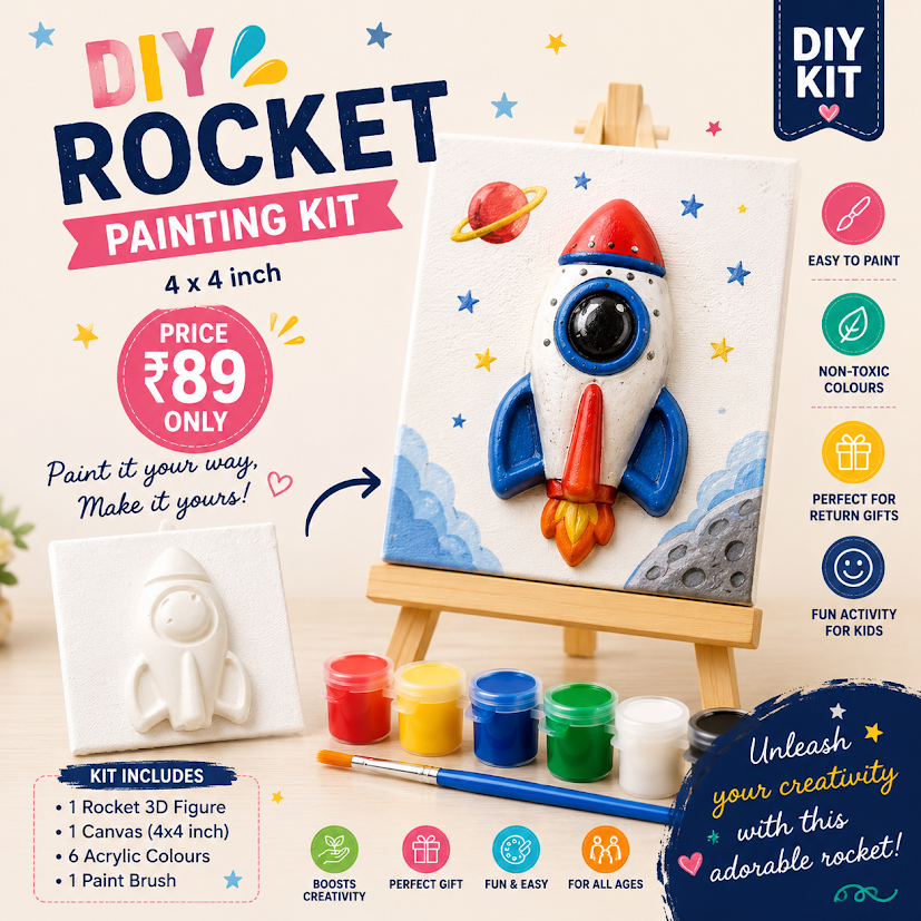DIY Rocket Painting Kit 4x4 inch with 3D Rocket Figure