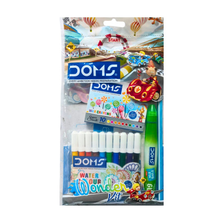 DOMS Wonder Kit front - racing themed zip pouch with art supplies
