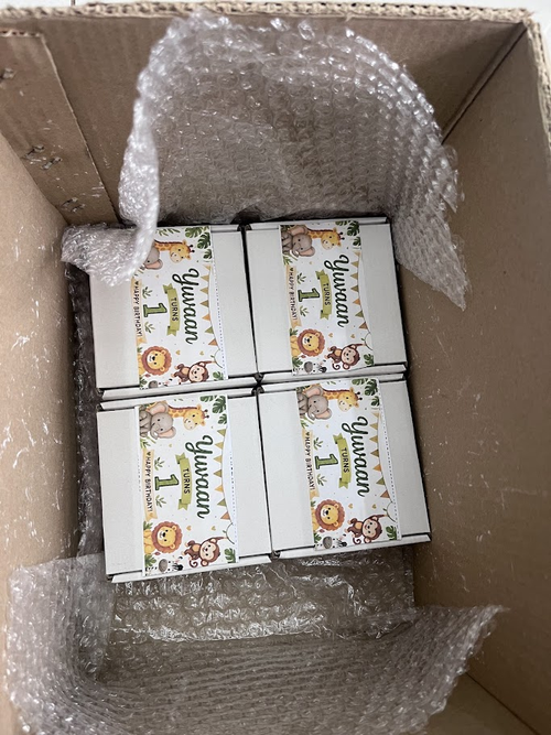 4 inch fridge magnet packaging boxes with personalized name banner - safari theme example