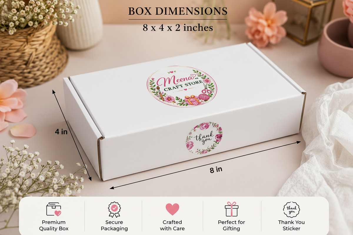 Meena Craft Store premium white gift box 8x4x2 inches with branded sticker