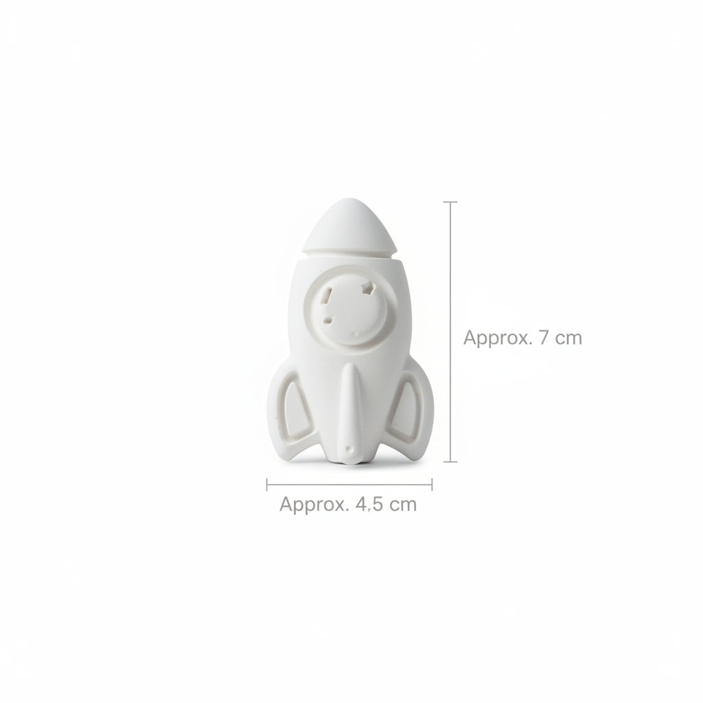 Measurement chart for DIY Plaster Rocket Fridge Magnet – approx 7cm tall x 4.5cm wide