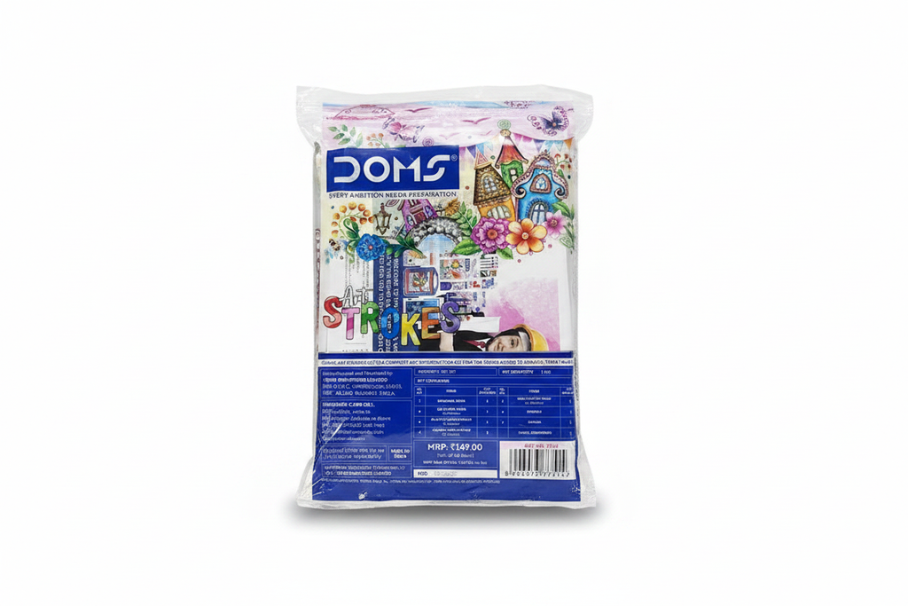 DOMS Art Strokes Kit back view with full contents table and product details