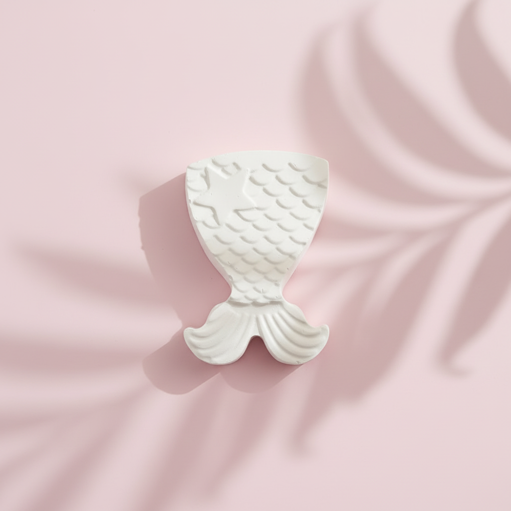Mermaid Tail Plaster Figure – Pink Background Editorial