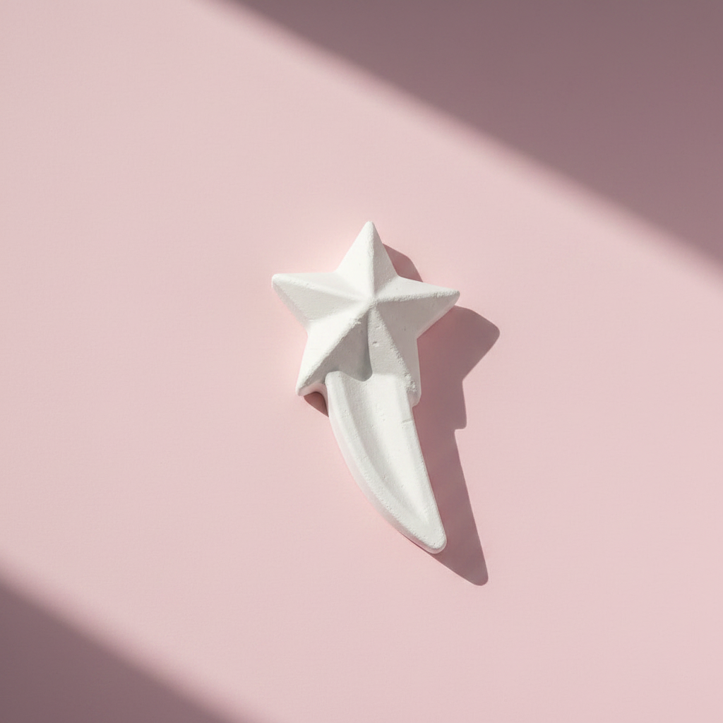 Shooting star plaster fridge magnet on pink background